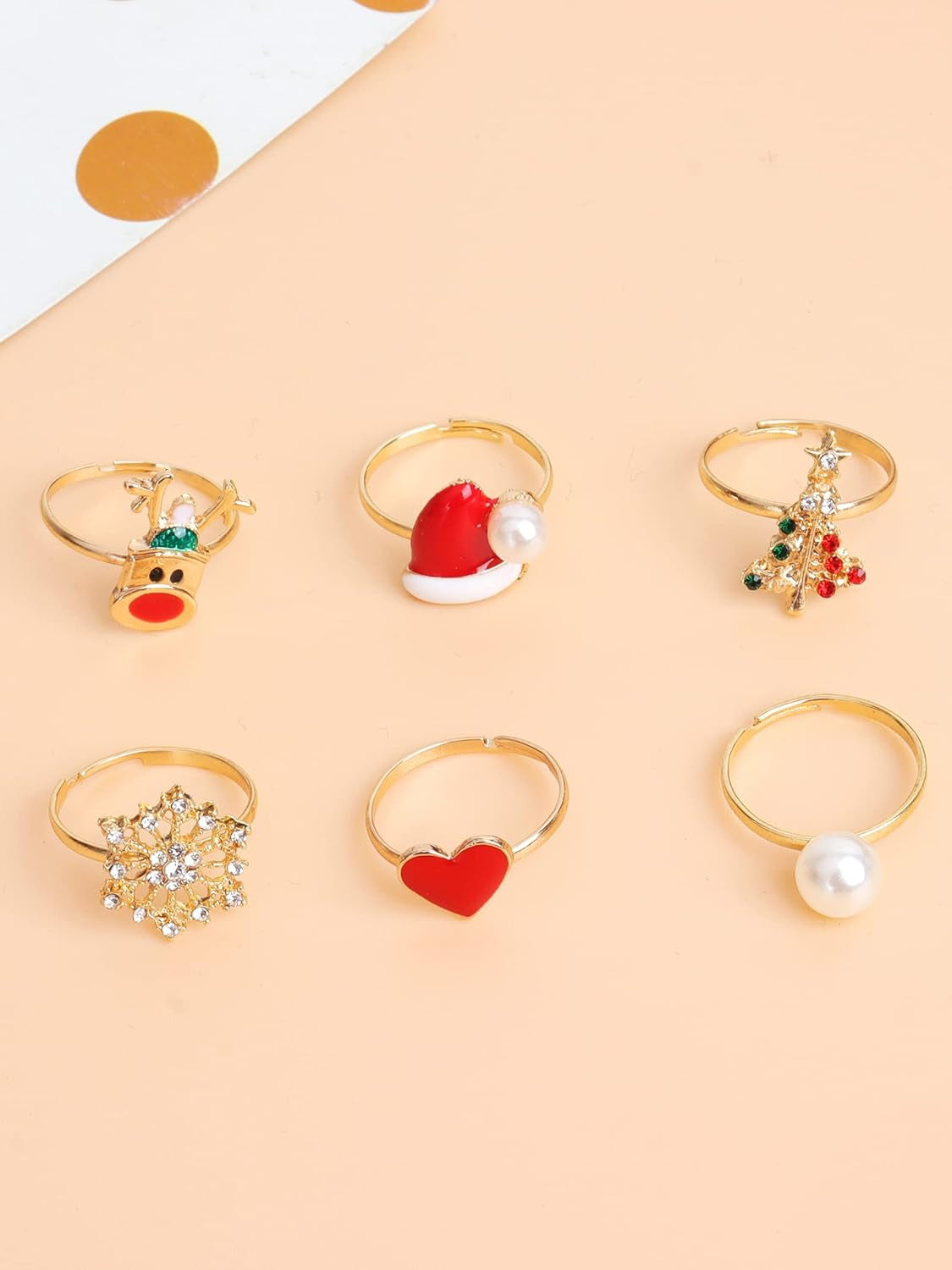 Christmas Rings for Women,Rhinestone Christmas Ring Set Gold Santa Claus Bow Snowflake Reindeer Rings for Girls