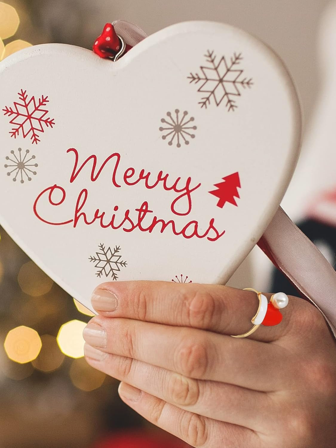 Christmas Rings for Women,Rhinestone Christmas Ring Set Gold Santa Claus Bow Snowflake Reindeer Rings for Girls