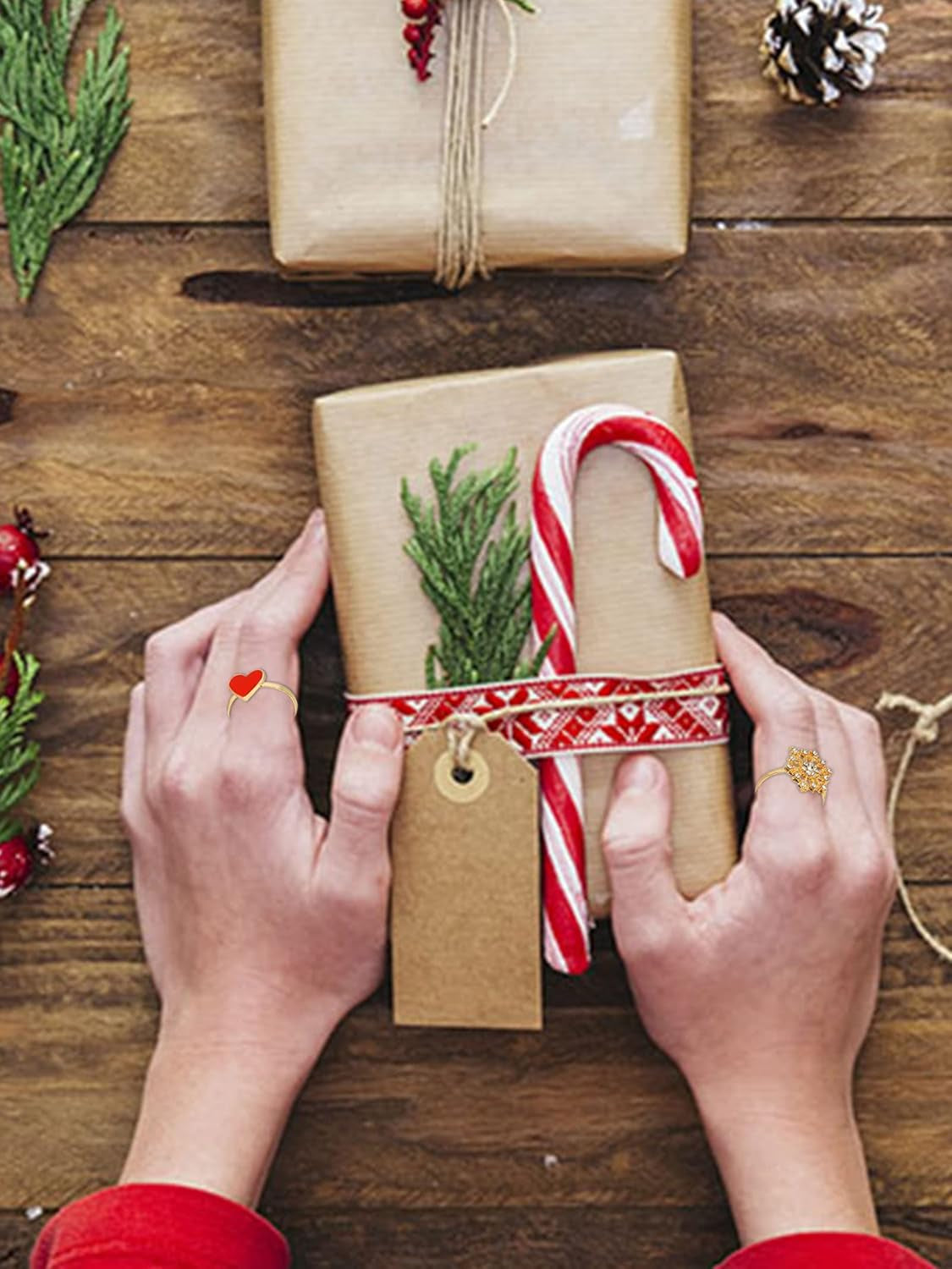 Christmas Rings for Women,Rhinestone Christmas Ring Set Gold Santa Claus Bow Snowflake Reindeer Rings for Girls