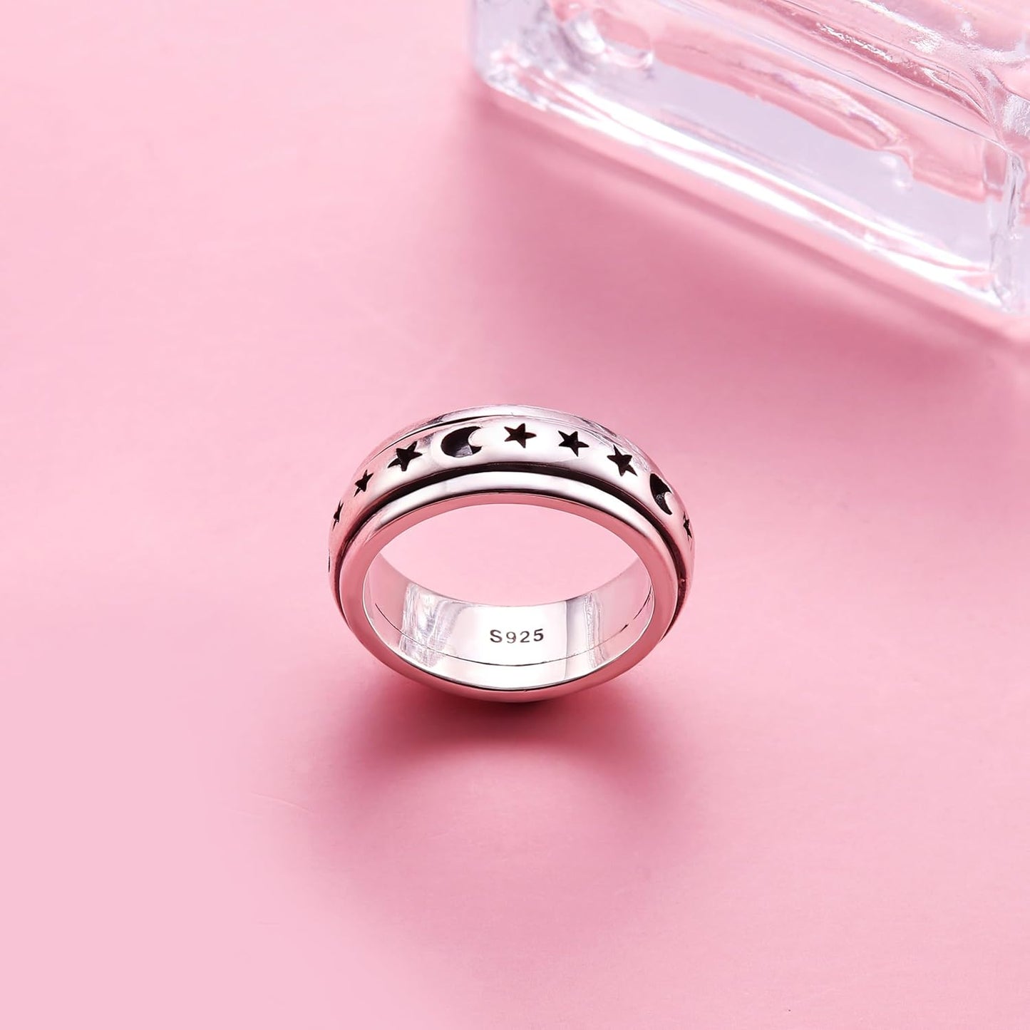 Anxiety Rings for Women Men 925 Sterling Silver Spinner Fidget Rings Platinum Plated Band Thumb Rings Worry Stress Relieving Boredom ADHD Autism Ring Jewelry Gifts