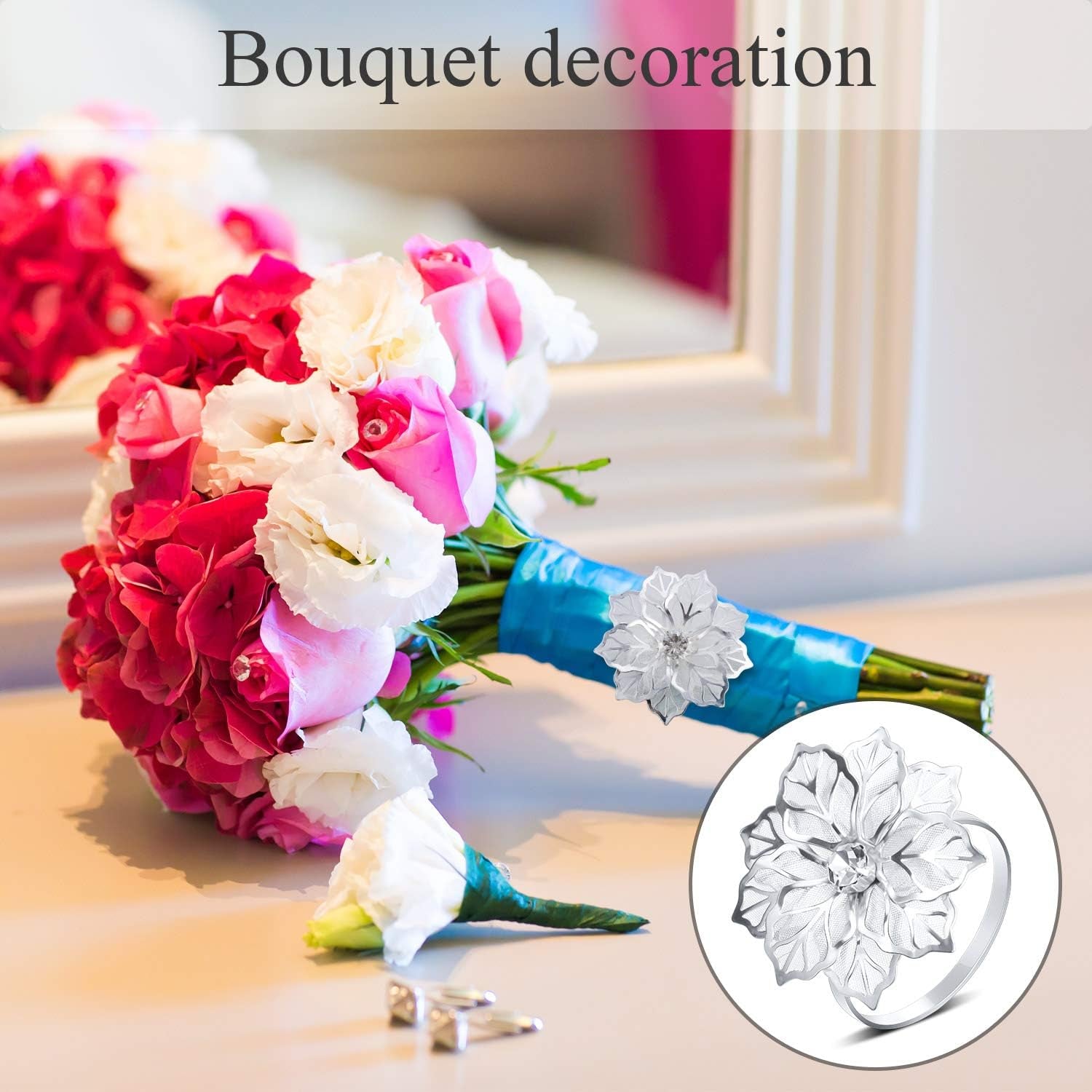 12 Pcs Hollow Out Flower Napkin Rings Fall Napkin Ring Holder Metal Serviette Buckles Set for Dinner Thanksgiving Christmas Wedding Banquet Table Plates Decoration(Silver)