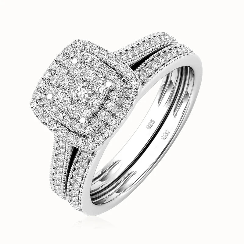 2Pcs Moissanite Ring Set for Woman Original 925 Silver Wedding Jewelry Luxury Engagement Ladies Anniversary Gift Trend