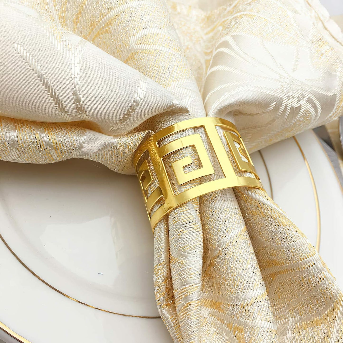 Set of 6 Napkin Rings for Dinning Table Setting- Napkin Holder Rings for Holiday Party, Home Kitchen for Casual or Formal Occasion,Wedding Party Dinner Table Decoration (Gold)…