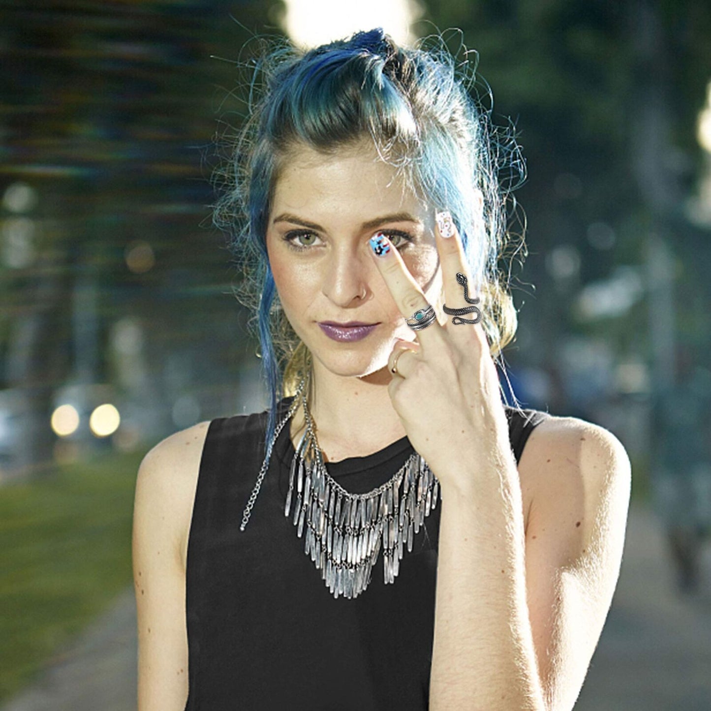 16 Pcs Vintage Punk Rings Gothic Biker Skeleton Skull Rings for Men Women