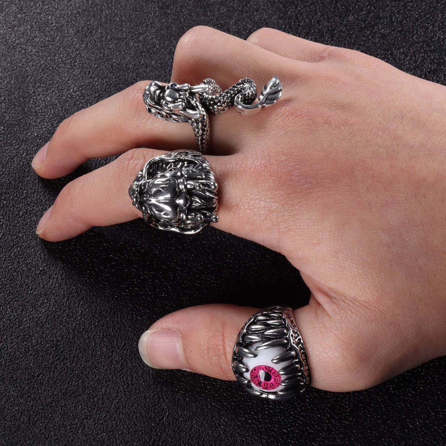 16 Pcs Vintage Punk Rings Gothic Biker Skeleton Skull Rings for Men Women