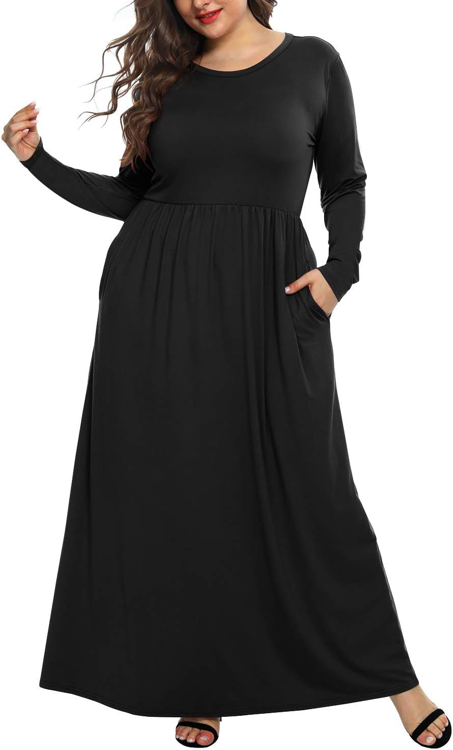 Women'S plus Size Maxi Dresses for Curvy Women Long Sleeve Casual Dress