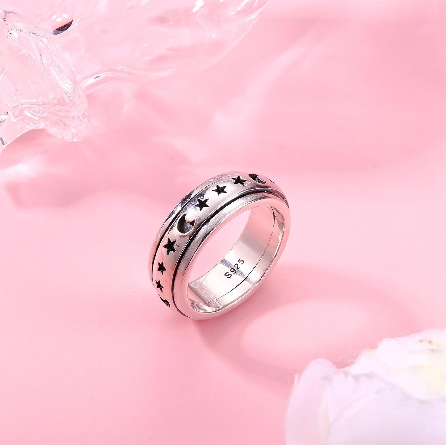 Anxiety Rings for Women Men 925 Sterling Silver Spinner Fidget Rings Platinum Plated Band Thumb Rings Worry Stress Relieving Boredom ADHD Autism Ring Jewelry Gifts