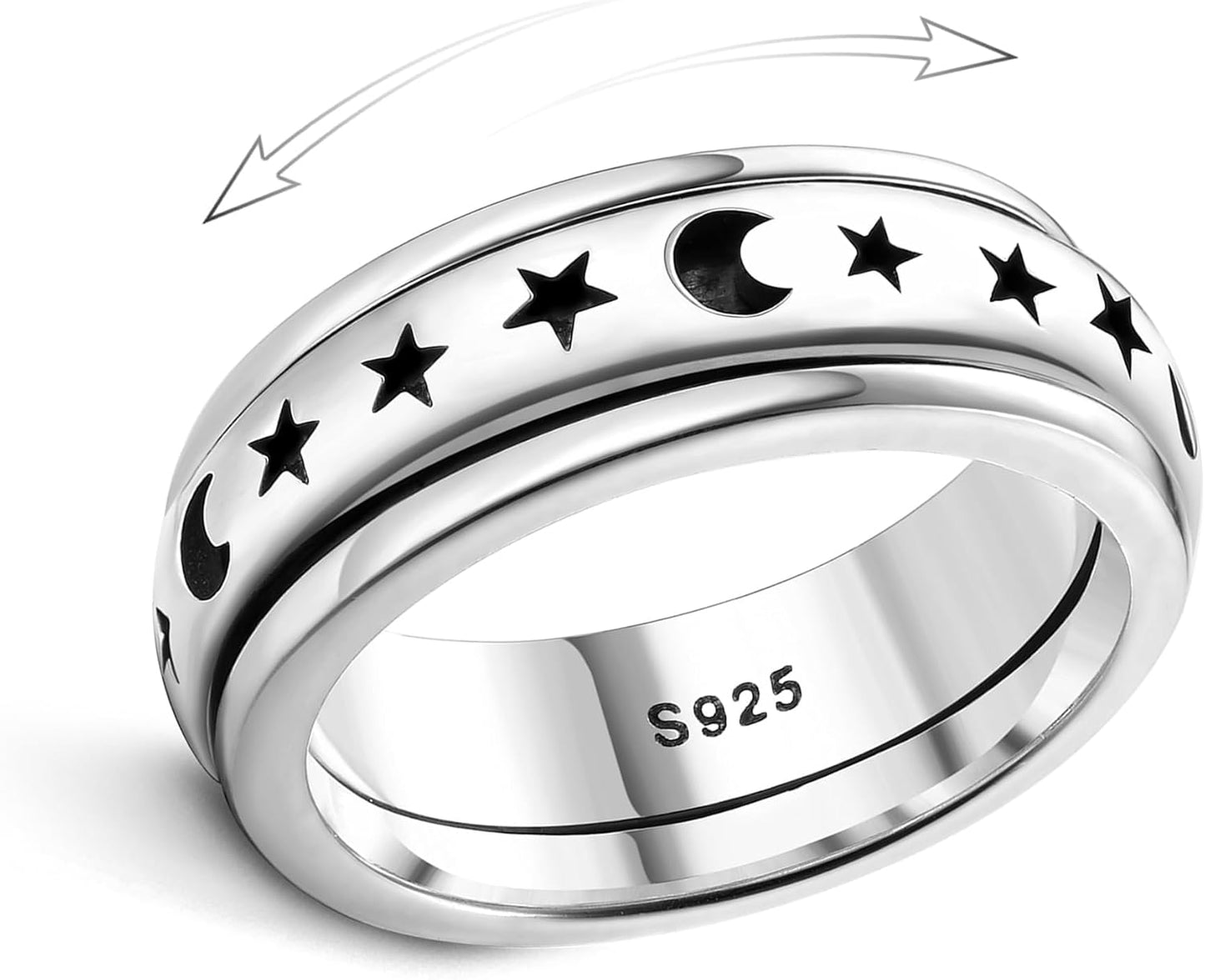 Anxiety Rings for Women Men 925 Sterling Silver Spinner Fidget Rings Platinum Plated Band Thumb Rings Worry Stress Relieving Boredom ADHD Autism Ring Jewelry Gifts