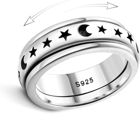 Anxiety Rings for Women Men 925 Sterling Silver Spinner Fidget Rings Platinum Plated Band Thumb Rings Worry Stress Relieving Boredom ADHD Autism Ring Jewelry Gifts