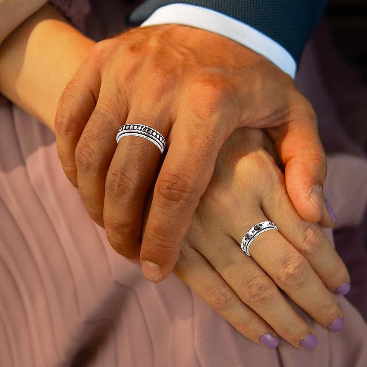 4PCS Plain Band Rings for Men Stainless Steel Rings for Men Wedding Ring Cool Spinner Rings for Men Black Stainless Steel Ring Set Anxiety Ring Fidget-Ga-7