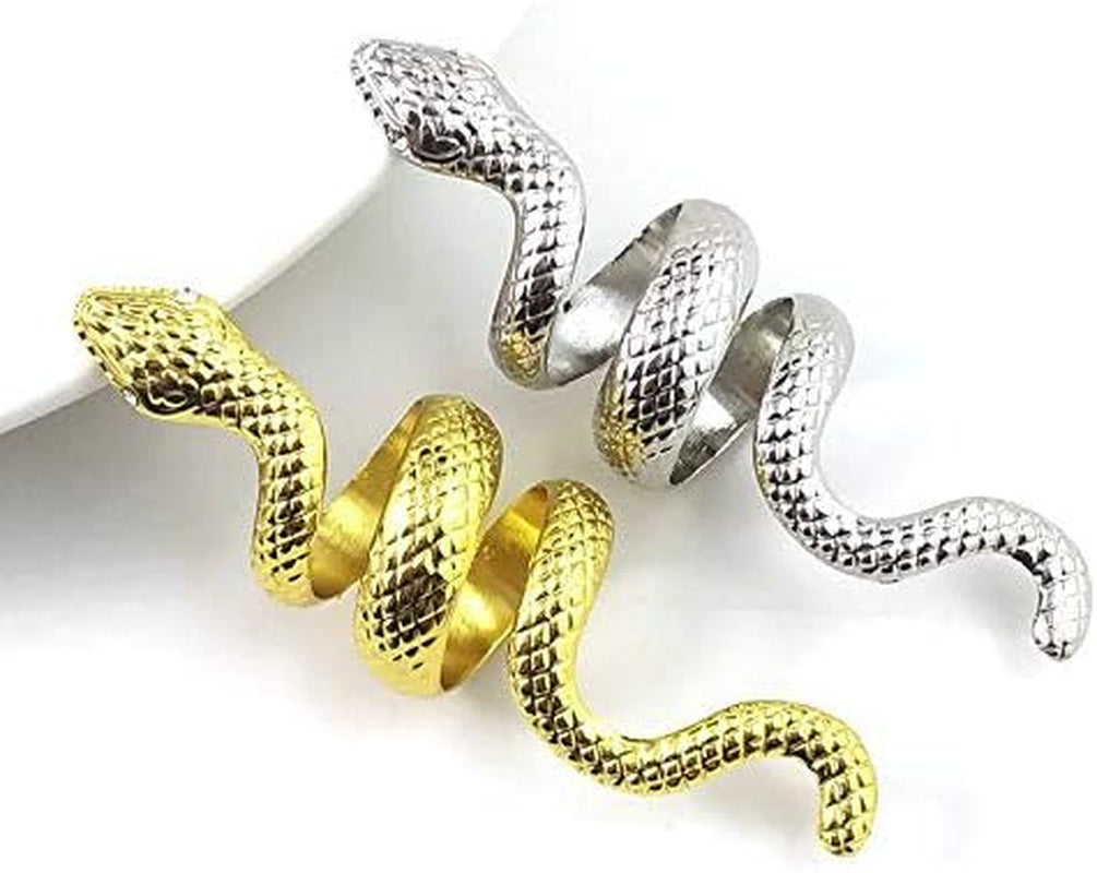 Adjustable Vintage Silver Snake Ring - Punk Goth Ring Set, Copper Metal, Unique Design for Women, Ideal Gift for Special Occasions