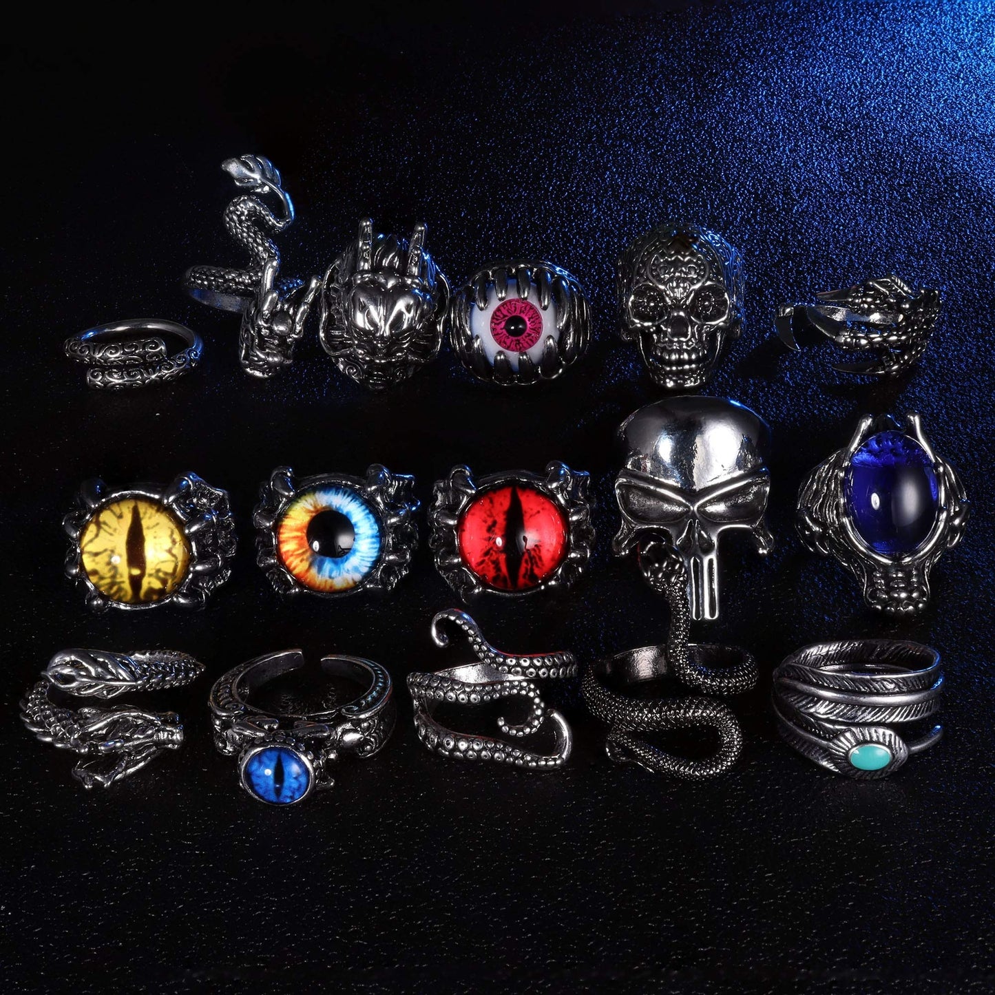 16 Pcs Vintage Punk Rings Gothic Biker Skeleton Skull Rings for Men Women