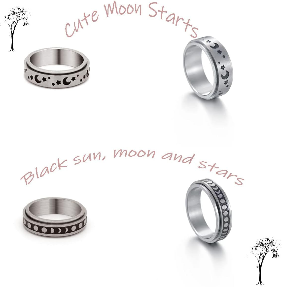 4PCS Plain Band Rings for Men Stainless Steel Rings for Men Wedding Ring Cool Spinner Rings for Men Black Stainless Steel Ring Set Anxiety Ring Fidget-Ga-7