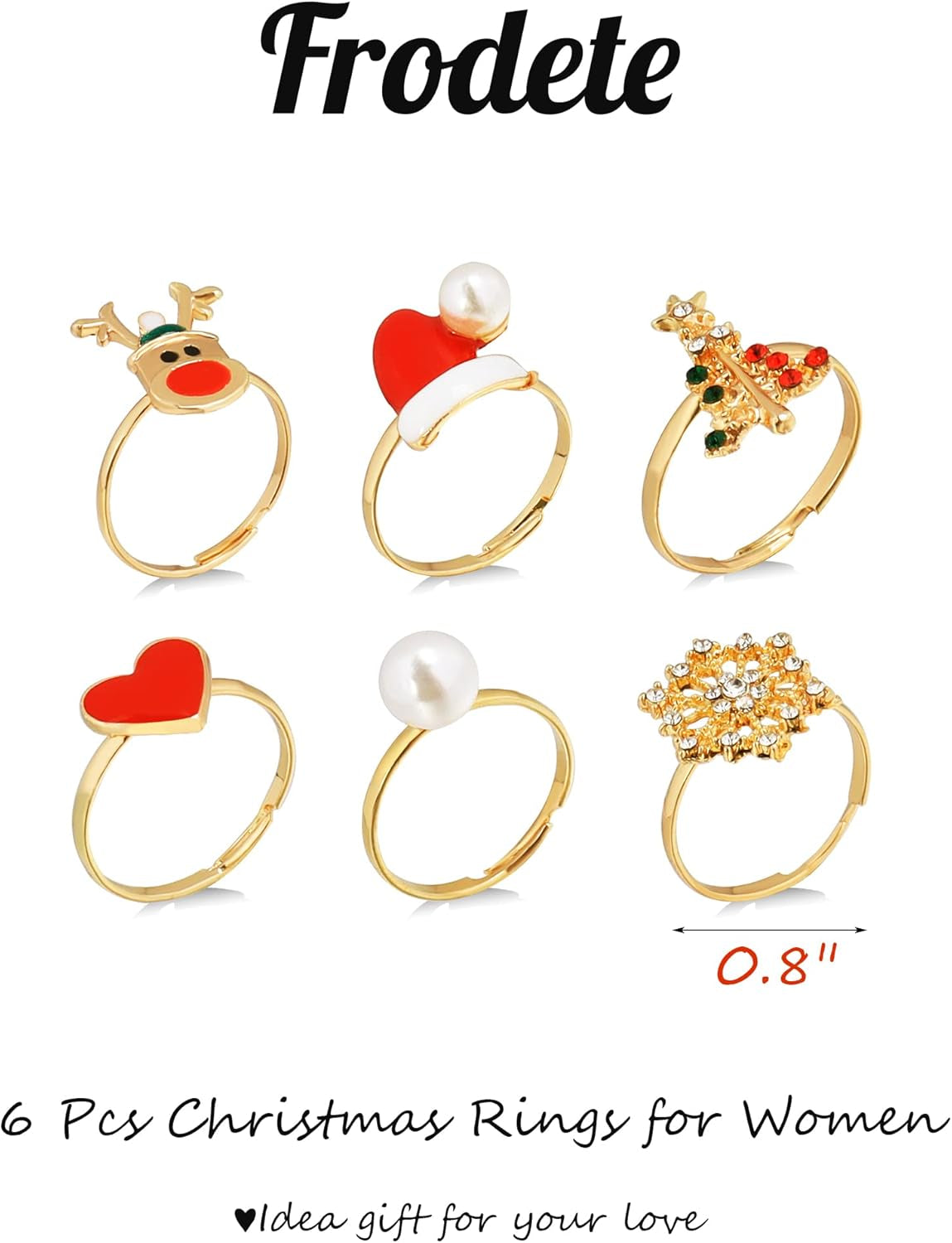 Christmas Rings for Women,Rhinestone Christmas Ring Set Gold Santa Claus Bow Snowflake Reindeer Rings for Girls