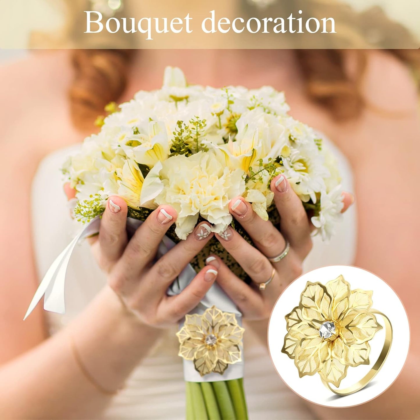 12 Pcs Hollow Out Flower Napkin Rings Fall Napkin Ring Holder Metal Serviette Buckles Set for Dinner Thanksgiving Christmas Wedding Banquet Table Plates Decoration(Gold)