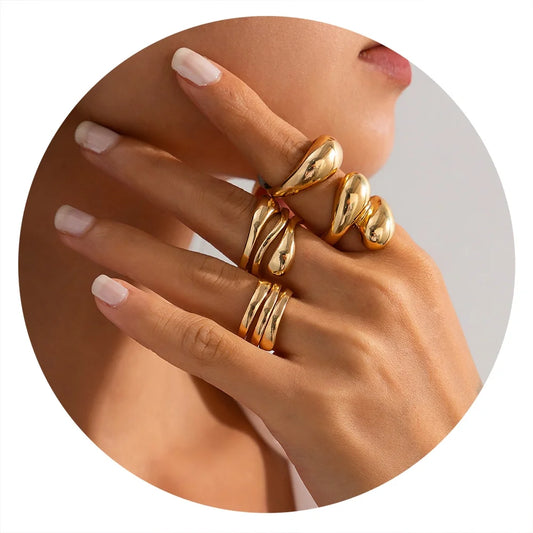 Chunky Gold Rings Set for Women – Stackable Vintage Dainty Open Rings, Non-Tarnish Gold Statement Jewelry, Set of 3-6 Rings for Women, Perfect for Gifts and Daily Wear