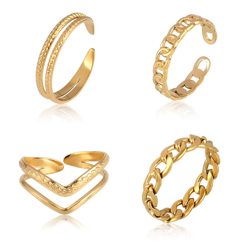 Women'S Rings Gold Colour Ring for Women Stainless Steel Rings Women Chain Rings for Women Open Rings Stainless Jewelry Gifts