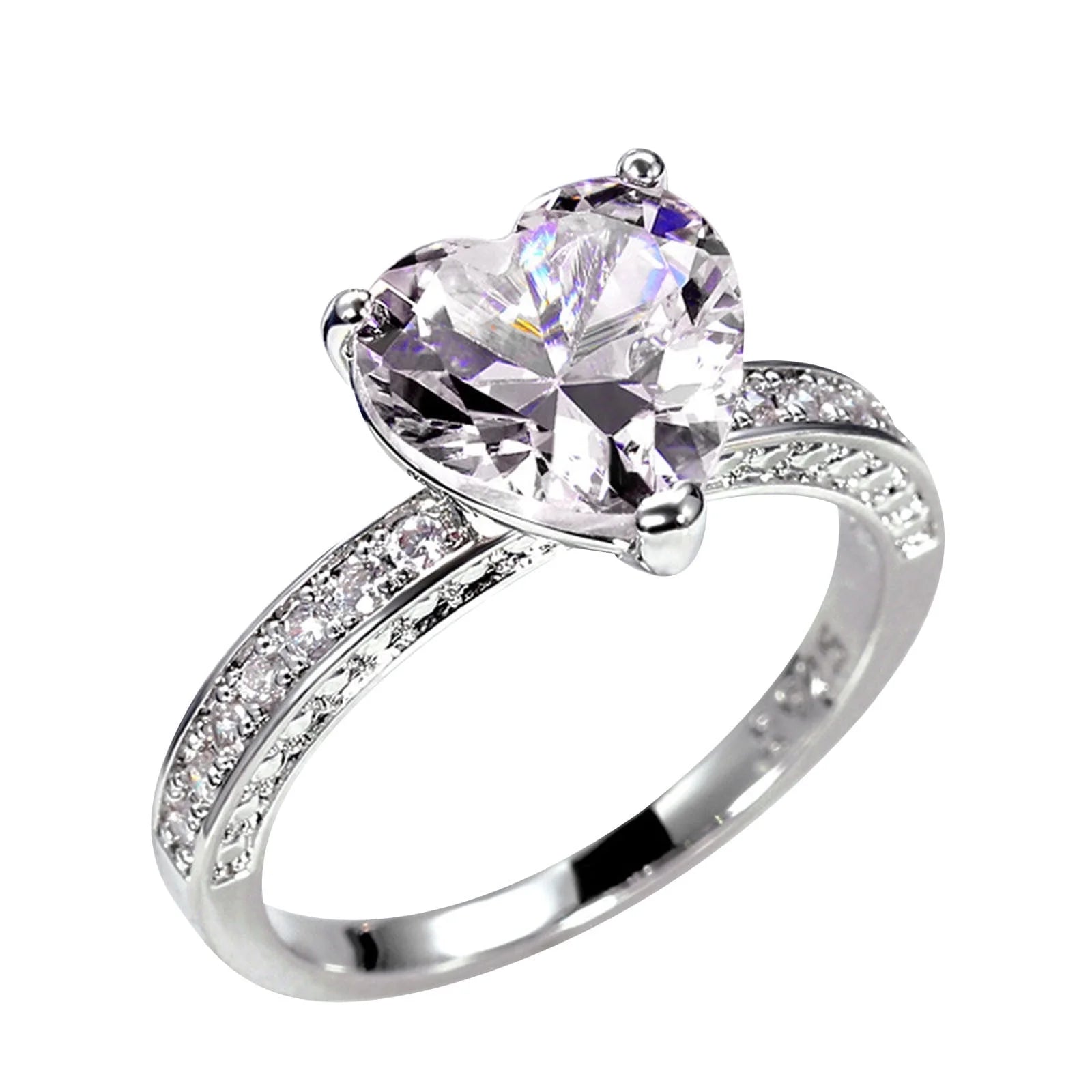Rings for Alloy Wedding Ring Inlaid with Heart-Shaped Diamond Zircon Ring Women'S Engagement Jewelry
