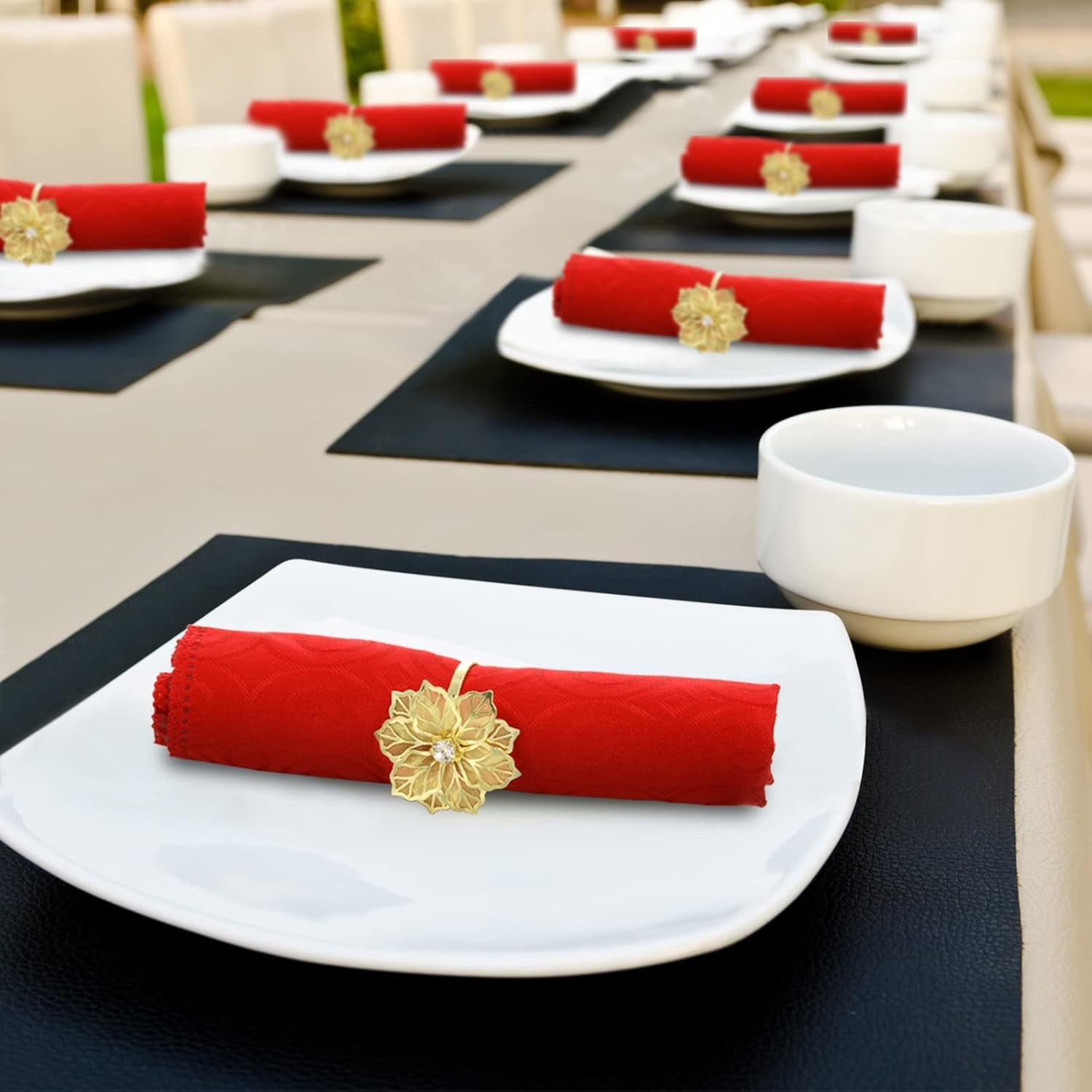 12 Pcs Hollow Out Flower Napkin Rings Fall Napkin Ring Holder Metal Serviette Buckles Set for Dinner Thanksgiving Christmas Wedding Banquet Table Plates Decoration(Gold)