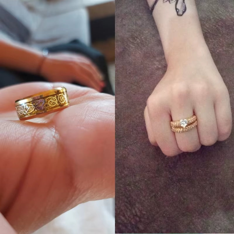 2025 Fashion Couple Rings Vintage Dragon Stainless Steel Men Ring Romantic Heart Zircon Ring Set Bridal Engagement Wedding Band